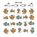 A game for preschool children. Count how many fish swim to the right and how many to the left.