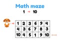 Game for preschool children. mathematical maze. help the puppy to get to the bone. find numbers from 1 to 10