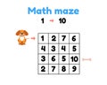 Game for preschool children. mathematical maze. help the puppy to get to the bone. find numbers from 1 to 10