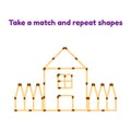 Game for preschool children. Take the matches and repeat the picture. house with window, roof and fence Royalty Free Stock Photo