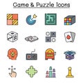 Game and Puzzle color line icon set Royalty Free Stock Photo