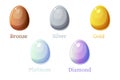 Game rank eggs, different metals and diamonds for graphic design.