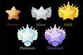 Game Rank Reward Star, gold, silver, platinum, bronze, diamond icons 6 steps animation for game. Royalty Free Stock Photo