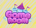 Game room logo. Kids zone banner with castle. Children entertainment area. Fun activity playground sticker. Colorful Royalty Free Stock Photo