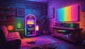 Game room with mixed color lights in the house