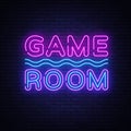 Game Room Neon Text Vector. Gaming neon sign, design template, modern trend design, night signboard, night bright