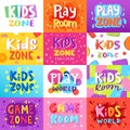 Game room vector kids playroom banner in cartoon style for children play zone decoration illustration set of childish Royalty Free Stock Photo