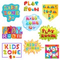 Game room vector kids playroom banner in cartoon style for children play zone decoration illustration set of childish Royalty Free Stock Photo