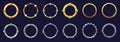 Game round interface frames. Cartoon UI circle game asset items, empty golden medieval silver textured borders for GUI design.