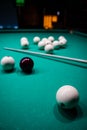 The game of Russian billiards. Billiard balls on gaming table.