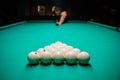 The game of Russian billiards. Billiard balls on gaming table.