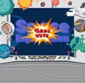 Game screen template for space game with aliens and astronaut in control room Royalty Free Stock Photo