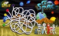 Game Space Finding Way Street With Planets, Astronaut, and Robots Cartoon Royalty Free Stock Photo