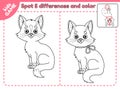 Game spot differences and color cartoon cute cat