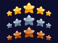 Game star rating. Cartoon level bonus and win award with row of stars graphic template for mobile 2D game interface