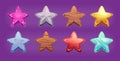 Game stars. Web ui geometrical funny stars with different textures of surfaces exact vector cartoon stars Royalty Free Stock Photo