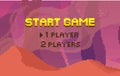 Player choice before starting game with pixelated interface. Game start and player selection i