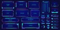 Game stream hud overlay. Futuristic cyber broadcast layout elements, digital streaming panel with webcam frame and chat bar.