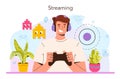 Game streamer concept. Gamer translating a game process in the internet