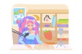 Game streamer female blogger. Online streaming, anime otaku concept. Young girl plays videogames on camera in her room