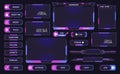 Game streaming interface elements. Gaming frames, bars and buttons, mmo game menu elements flat vector illustration set.