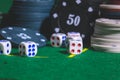 Game on the table.Dice ,Poker Chips Royalty Free Stock Photo