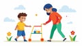 A game of tag being played between a child with autism and a child using a walker with modified rules to accommodate