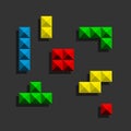 Game Tetris Pixel Bricks Pieces with black shadow. Game Tetris Pixel Bricks