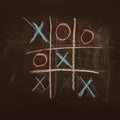 Game tic-tac-toe drawn with chalk on a black board, victory. Royalty Free Stock Photo