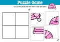 game to cut and stick pieces with doodle sleeping hat