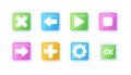 Game UI button. Mobile application or game interface element. Cartoon colorful design. Sticker or label for user Royalty Free Stock Photo