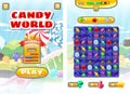 Game UI Candy World Match 3 set game icons, buttons, and elements interface game design resource bar and icons kinds of Royalty Free Stock Photo