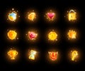 Game UI design icon set, vector user interface casino golden award kit, mobile app reward badge, coin. Royalty Free Stock Photo