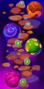 Game ui level map with space planets, rocks, path