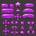 Set game ui. Complete purple menu of graphical user interface GUI to build 2D games. Casual Game. Vector.