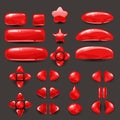 Set game ui . Complete red menu of graphical user interface GUI to build 2D games. Casual Game. Vector. Royalty Free Stock Photo