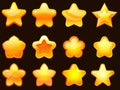 Game UI star. Cartoonic glossy stars shapes, shiny star for games. Cartoon gaming elements vector illustration set