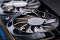 A video card with three fans is hardly a powerful cooling system. Royalty Free Stock Photo