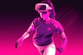 woman neon digital connect game glasses innovation vr sport reality virtual. Generative AI.