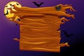 Game wooden banner, scary Halloween holiday background.