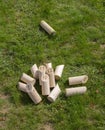 Game of Wooden pine sticks on grass