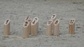 Game of Wooden pine sticks on a sandy beach.