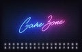 Game Zone neon template. Glowing Game Zone lettering sign