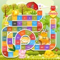 Board game with number blocking the path and funny animal farm theme, Vector illustrator