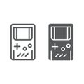 Gameboy line and glyph icon, leisure and play, game console sign, vector graphics, a linear pattern on a white