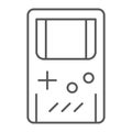 Gameboy thin line icon, leisure and play, game console sign, vector graphics, a linear pattern on a white background.