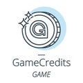 Gamecredits cryptocurrency coin line, icon of virtual currency