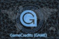 GameCredits GAME Abstract Cryptocurrency. With a dark background and a world map. Graphic concept for your design