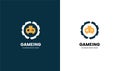 gameing logo template design with gamepad icon and slogan placeholder. Royalty Free Stock Photo