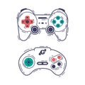 Gamepad as Game Controller and Input Device for Video Game Console Outline Vector Set Royalty Free Stock Photo
